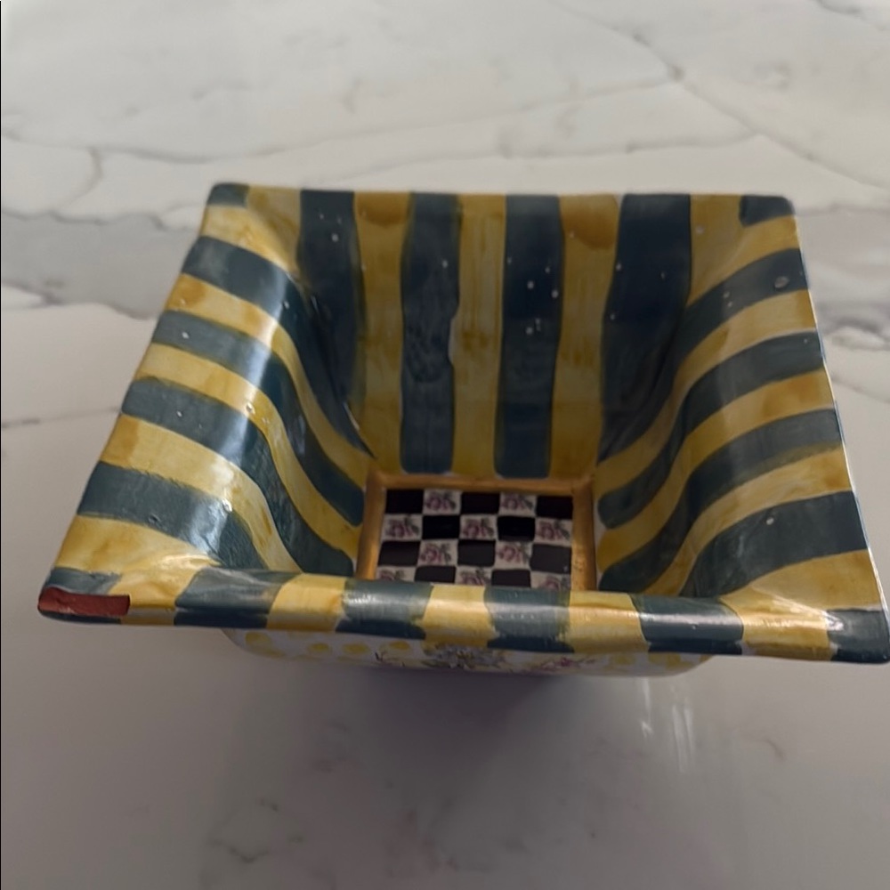 MacKenzie-Childs Yellow and Blue Ceramic Accent Bowl
